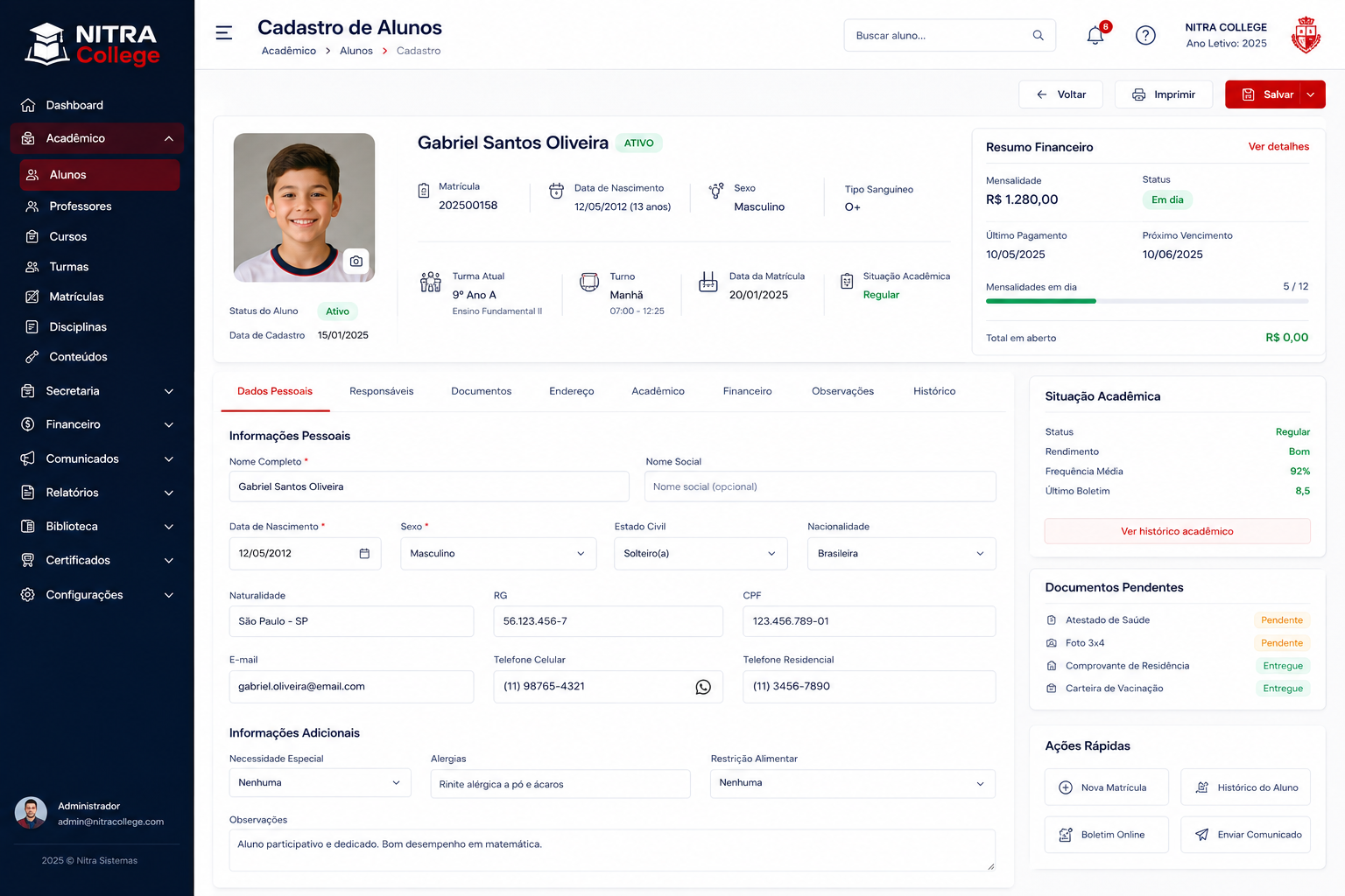 Sistema Nitra College (Sistema para Gestão de Escolas)