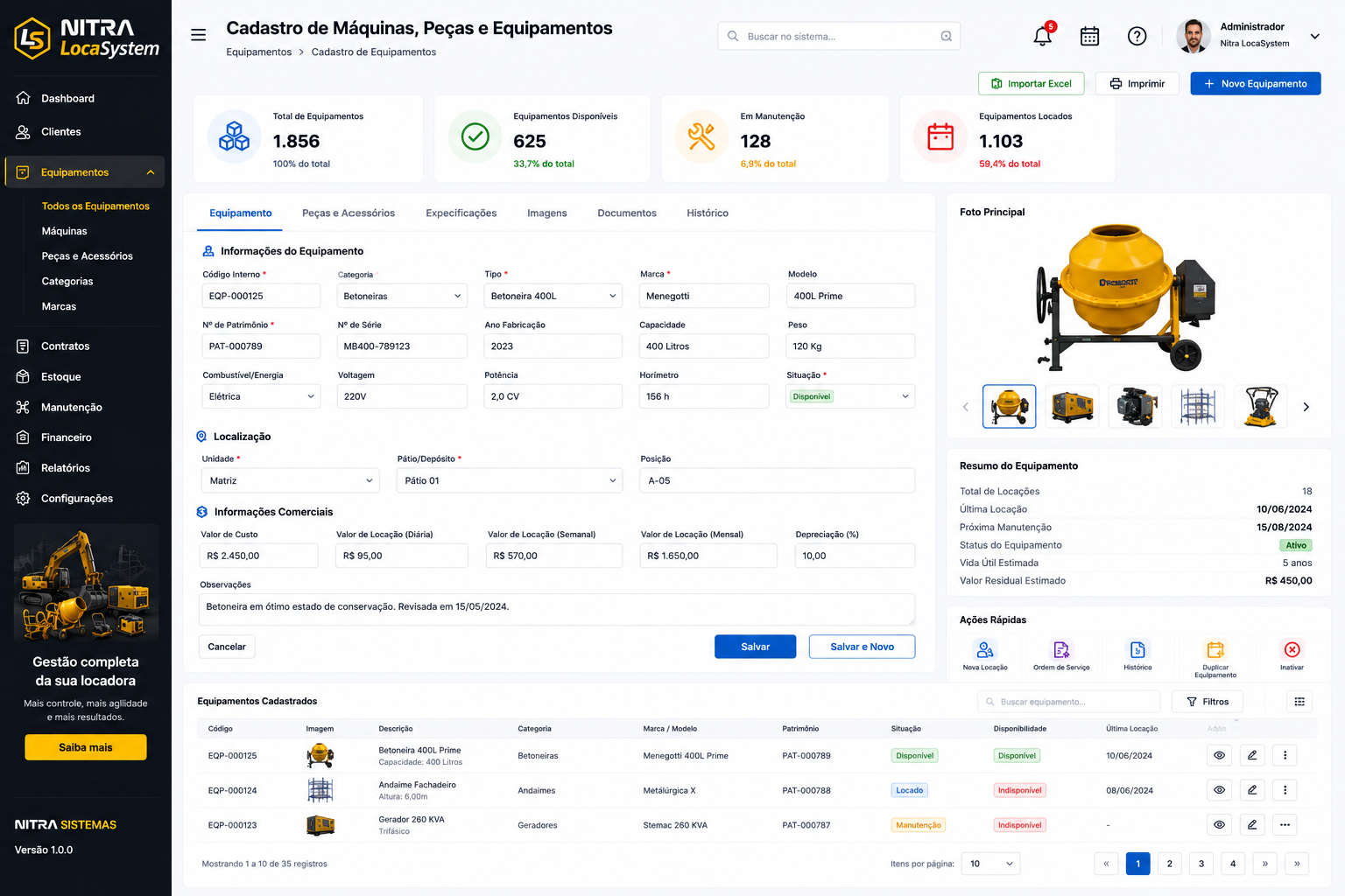 Sistema Nitra LocaSystem (Locação de Máquinas e Equipamentos)